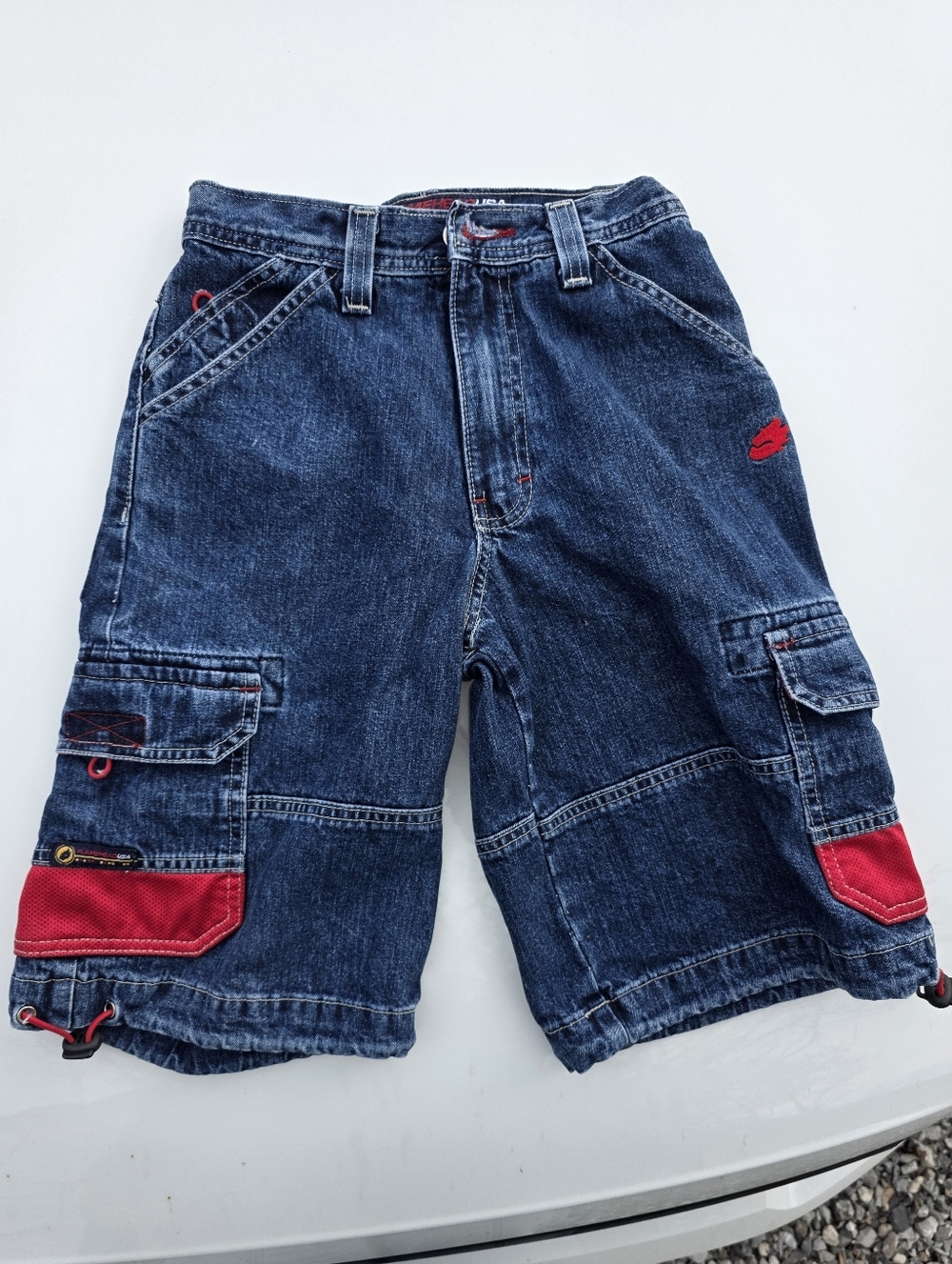 Y2K Kids Denim Cargo Skort with Red Trim